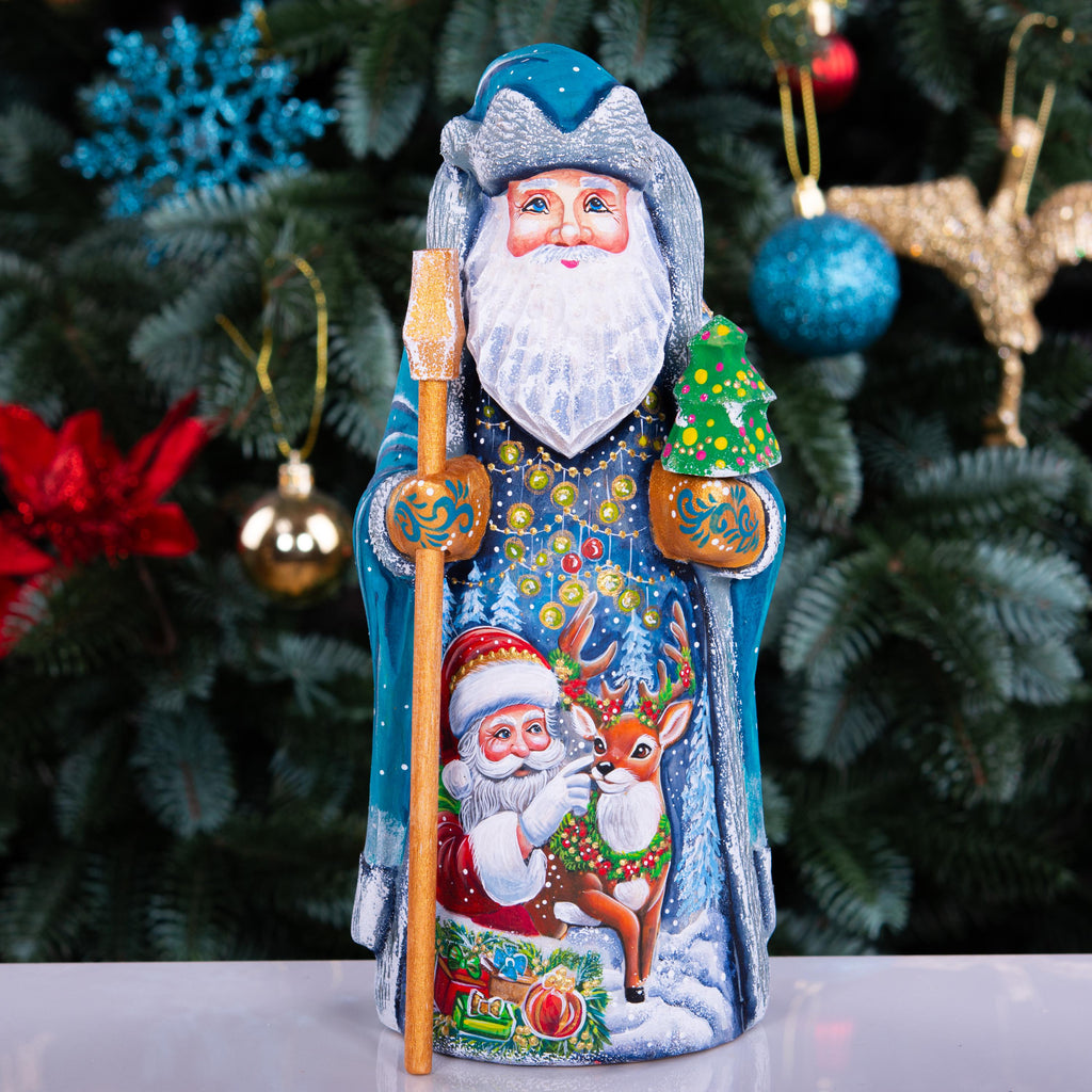 Hand-Carved Wooden Santa Claus Figurine: 9" Hand-Painted Christmas Decor