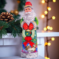 Hand carved wooden Santa figurine 10.6 inch, Christmas wreath with cats, mantel centerpiece