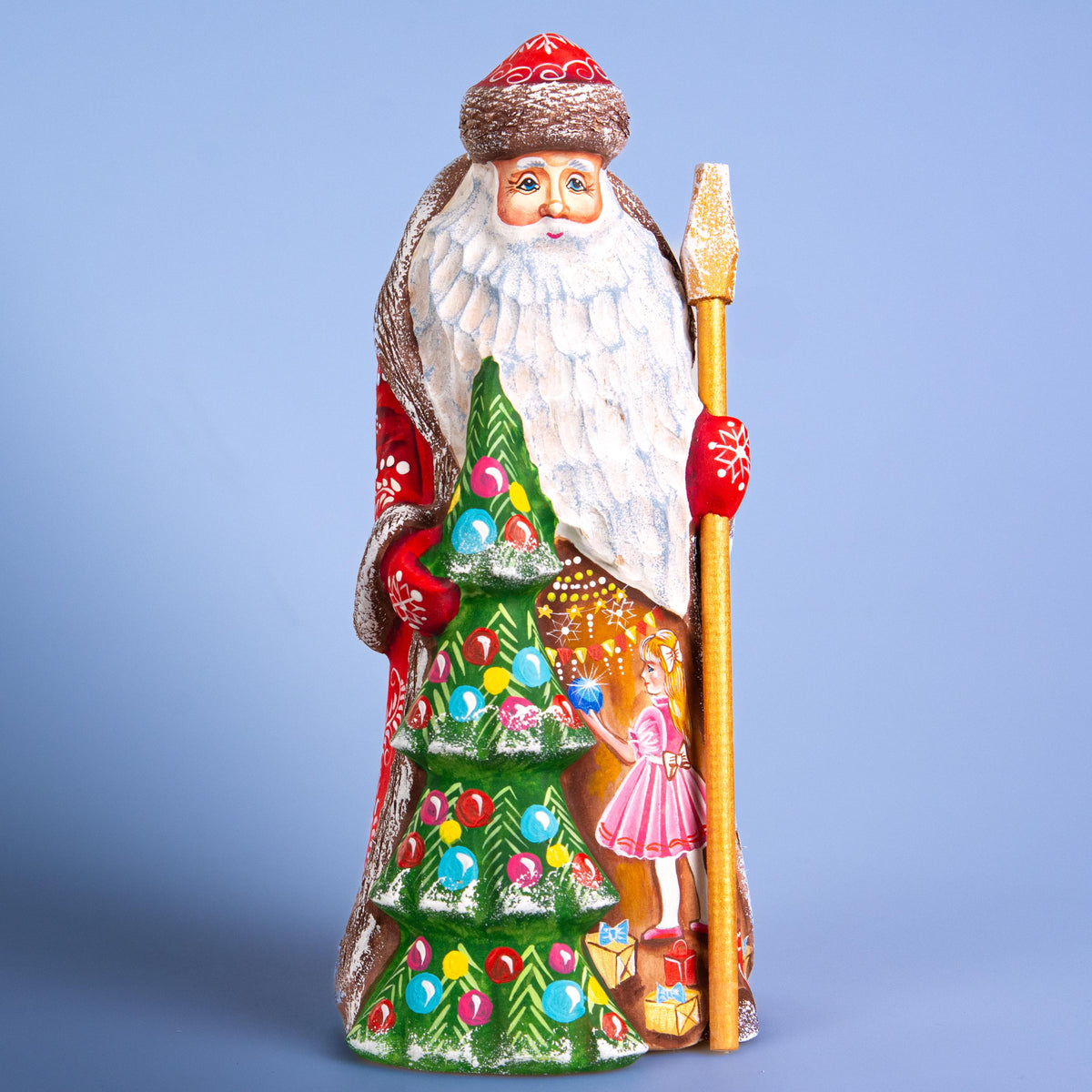 Hand Carved Wooden Santa Claus Figurine: 9" Holiday Decor
