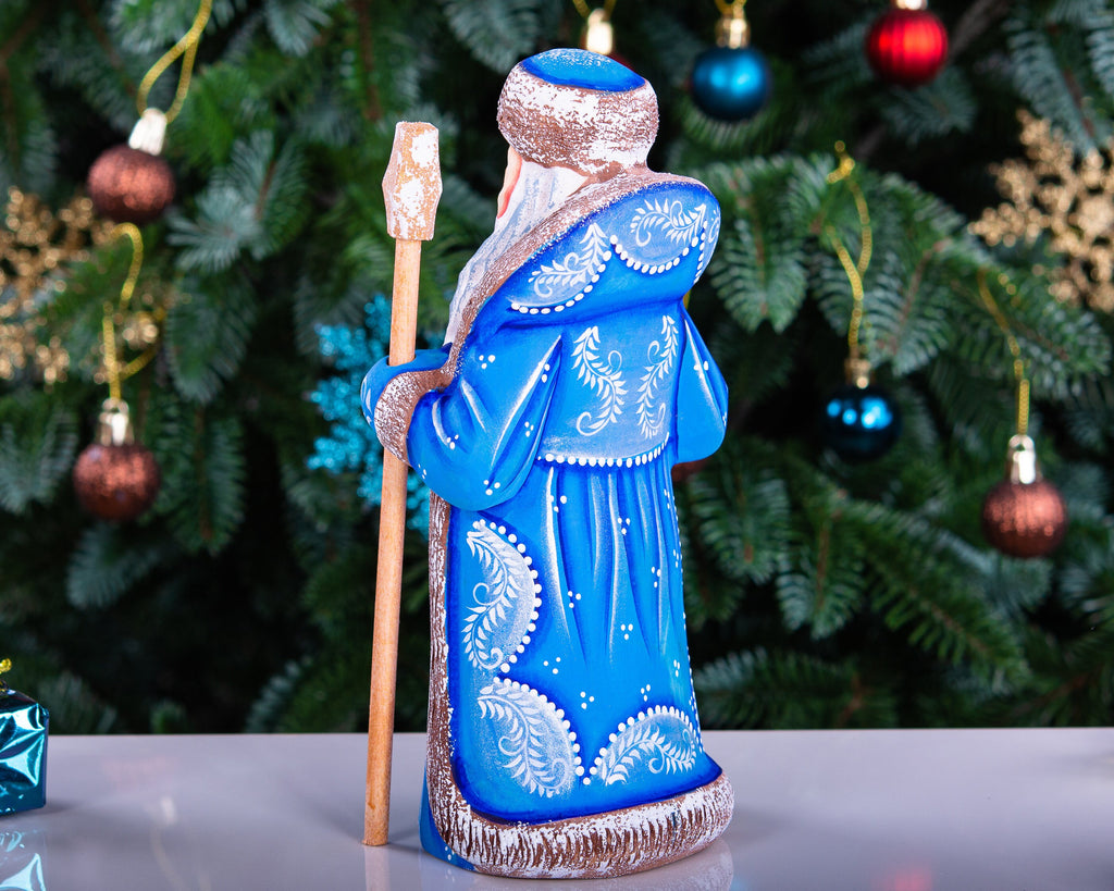 Hand carved Santa wooden figurine 7.9 inch, Christmas tree accent, holiday shelf decor