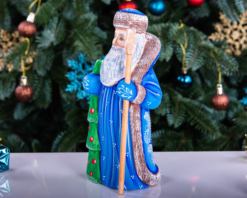 Hand carved Santa wooden figurine 7.9 inch, Christmas tree accent, holiday shelf decor
