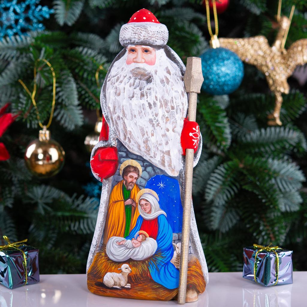 Father Christmas Figurine 9", Nativity Scene, Hand Carved Wood