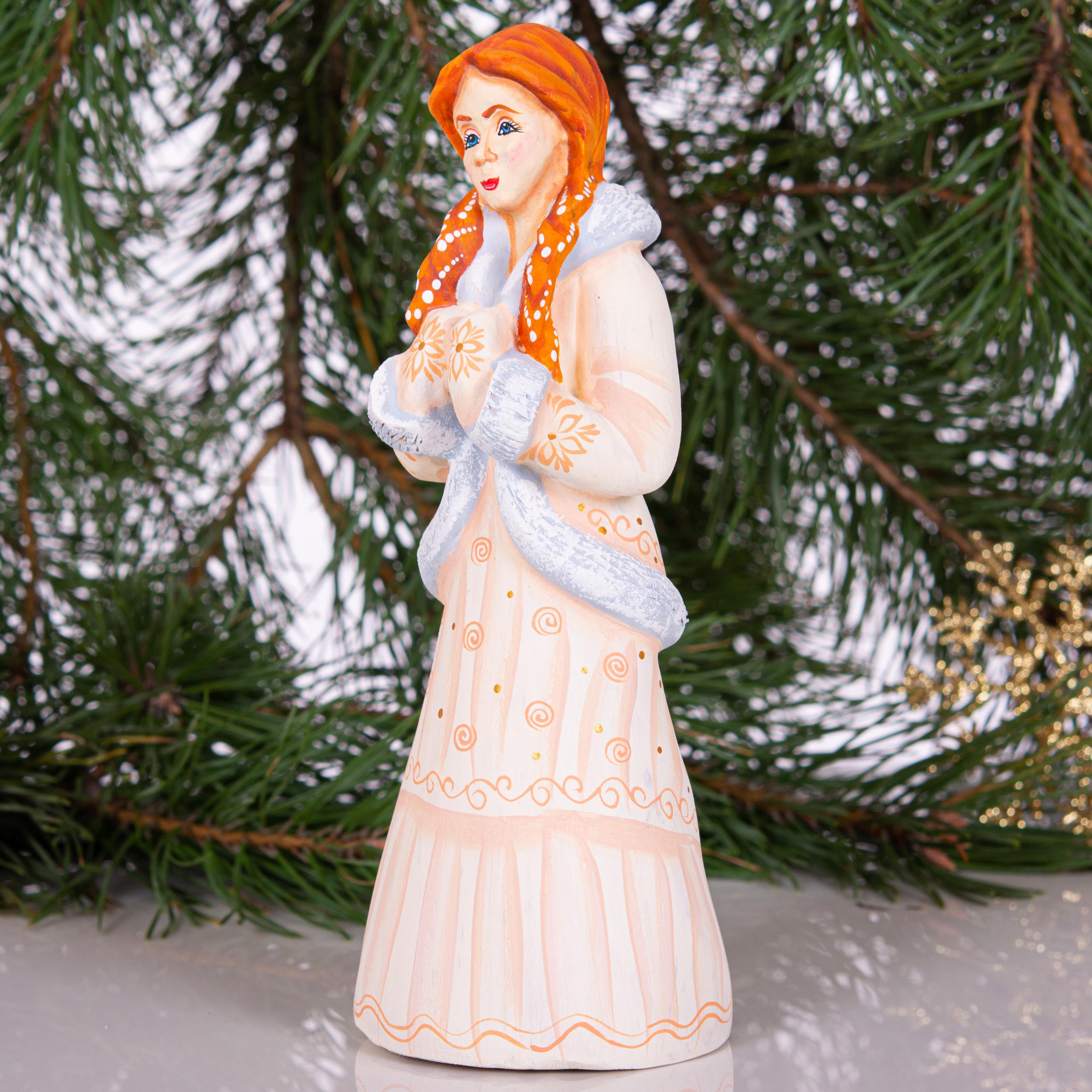 Hand carved Snow Maiden wooden figurine 8.2 inch, winter mantel decor