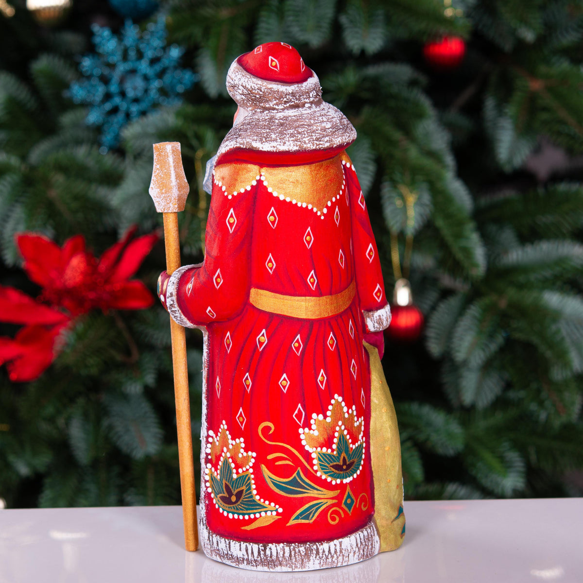 Vintage Santa wooden figurine 8.7 inch, kids by window, nostalgic Christmas decor