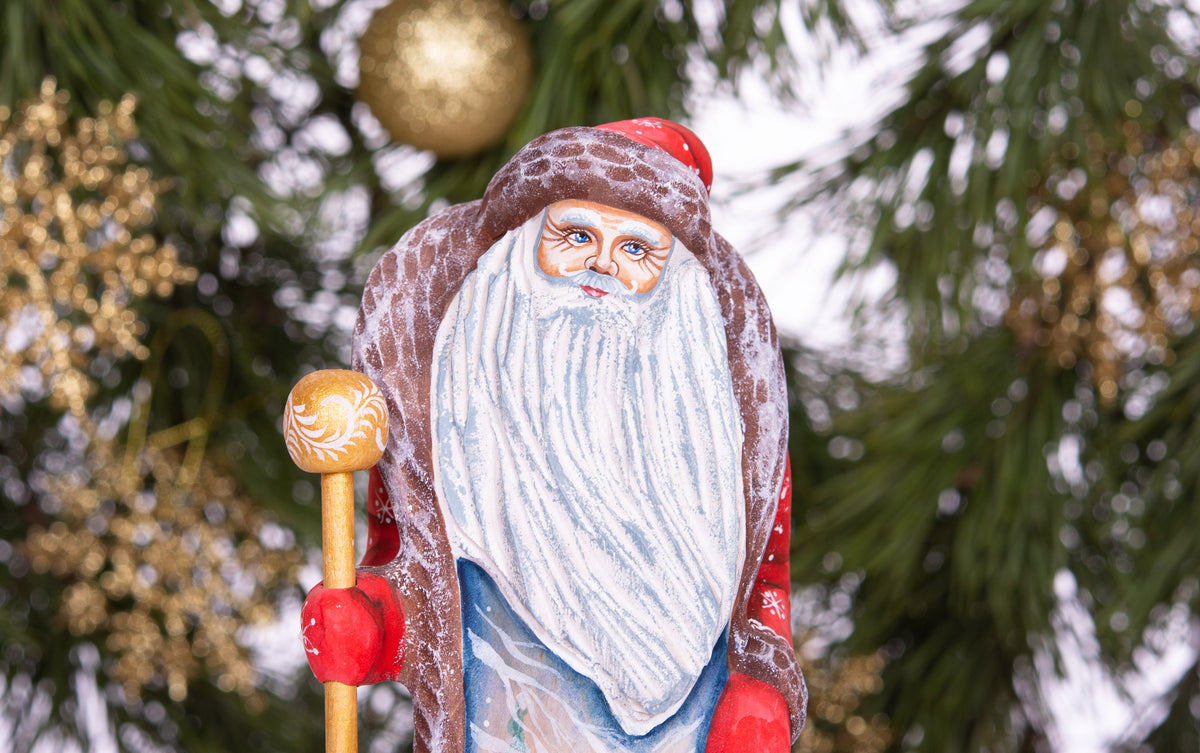 Hand painted Santa Claus wooden figurine 9 inch, vintage folk style, Christmas mantel centerpiece