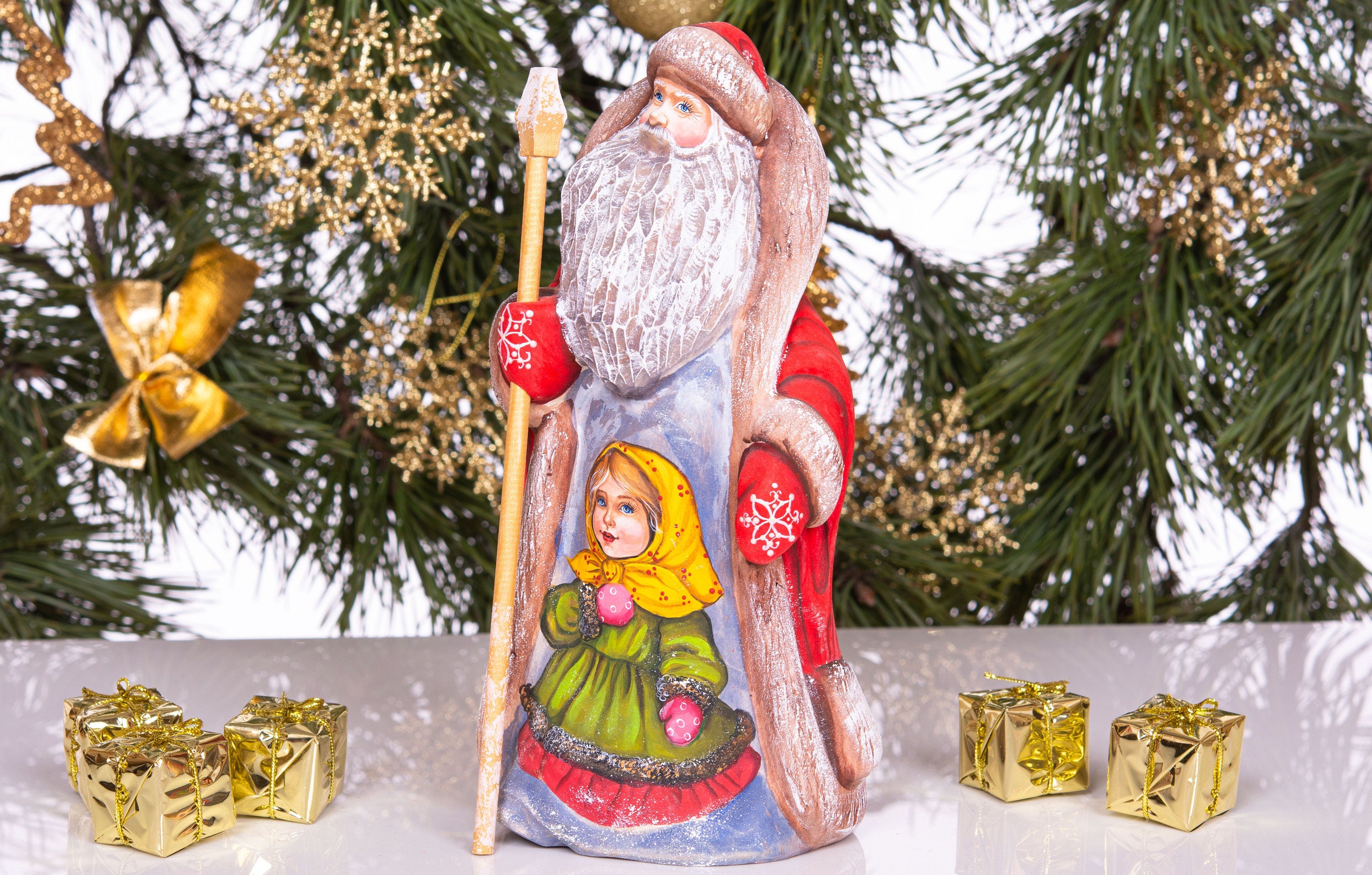 Old World Santa wooden figurine 9.4 inch, hand painted collectible