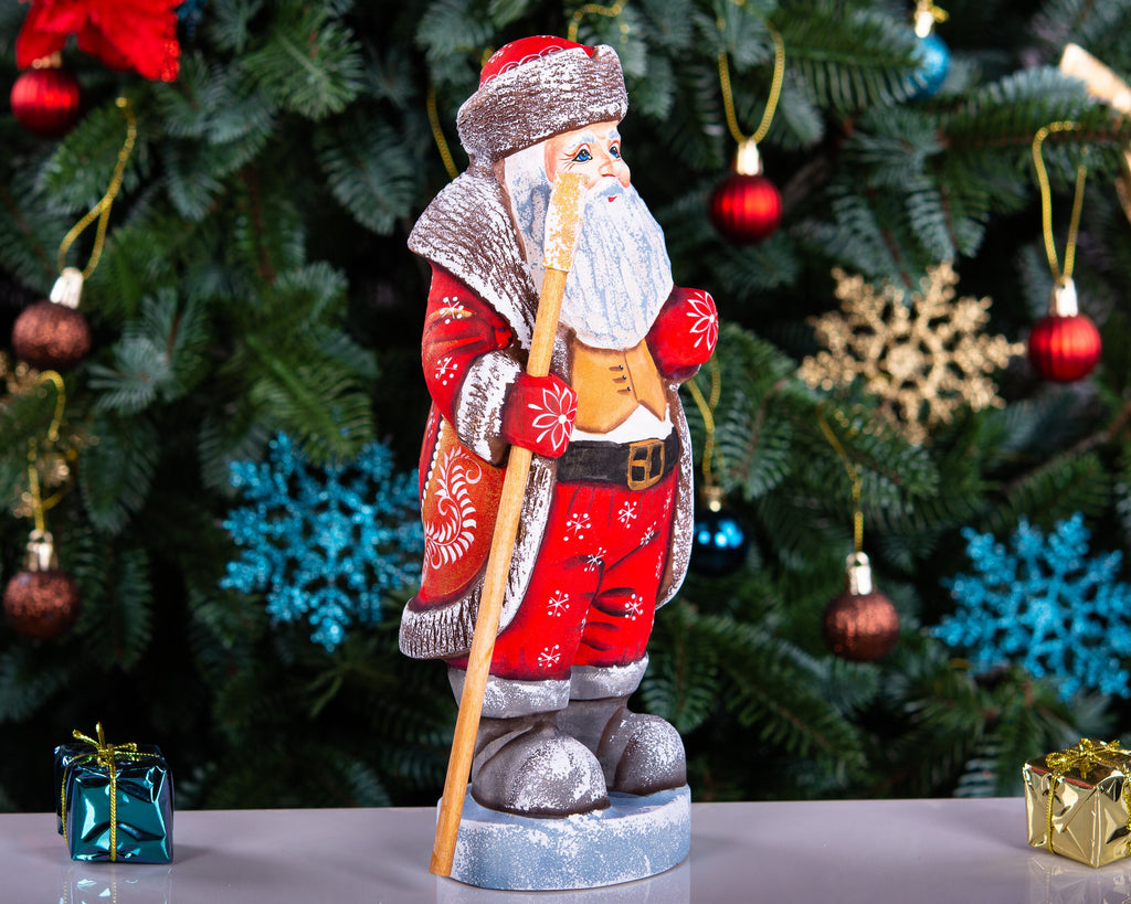 Hand-Carved Wooden Santa Claus Figurine: Holiday Home Decor (10 inch)