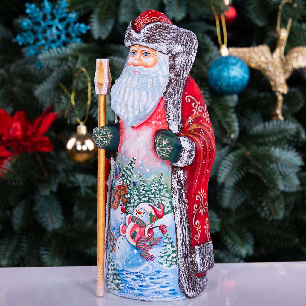 Hand Carved Wooden Santa Claus Figurine: 9" Christmas Decor