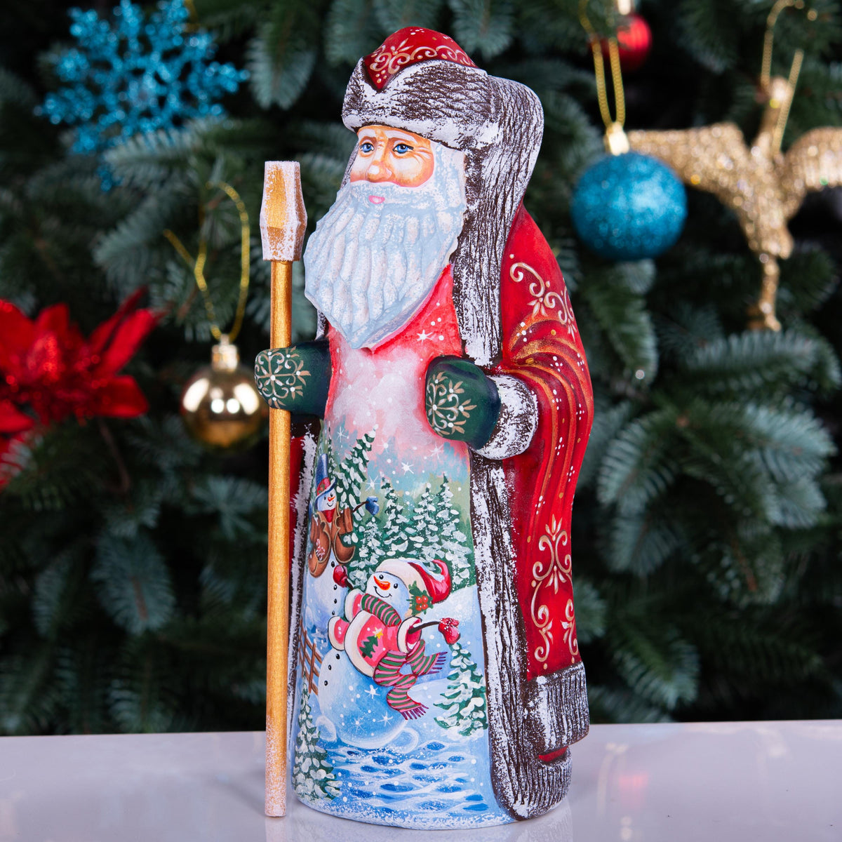 Hand Carved Wooden Santa Claus Figurine: 9" Christmas Decor