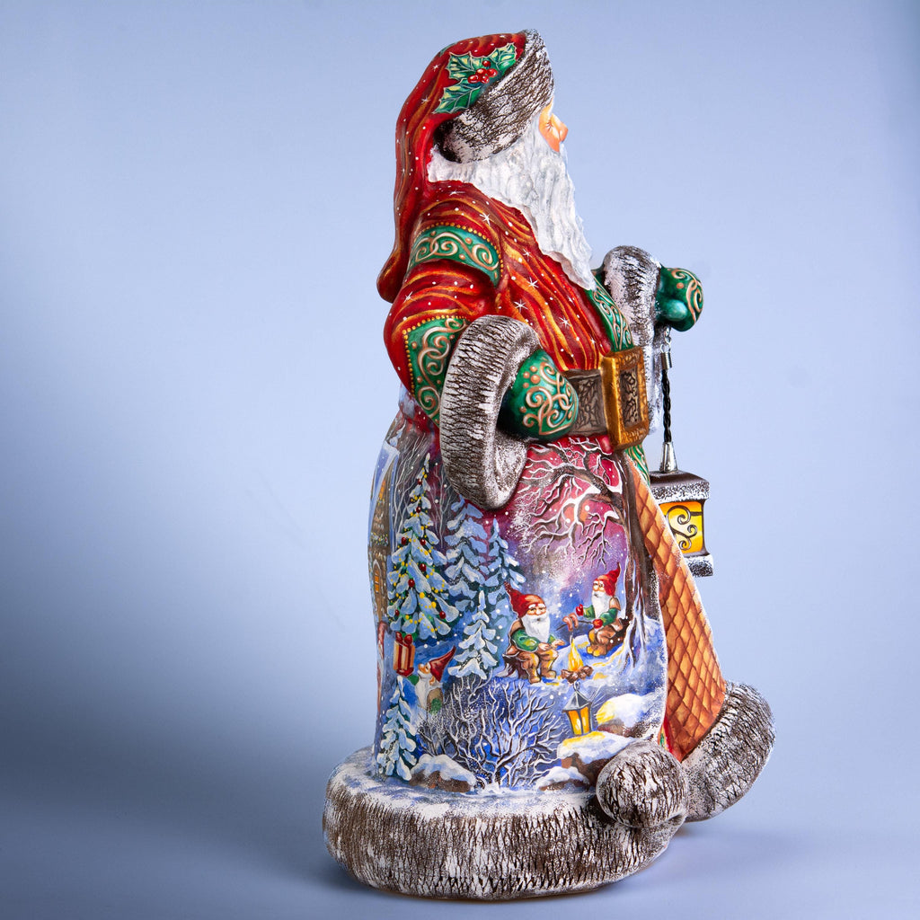Hand Carved Santa Claus Figurine: Wooden Gnome Winter Scene, Painted Christmas Decor