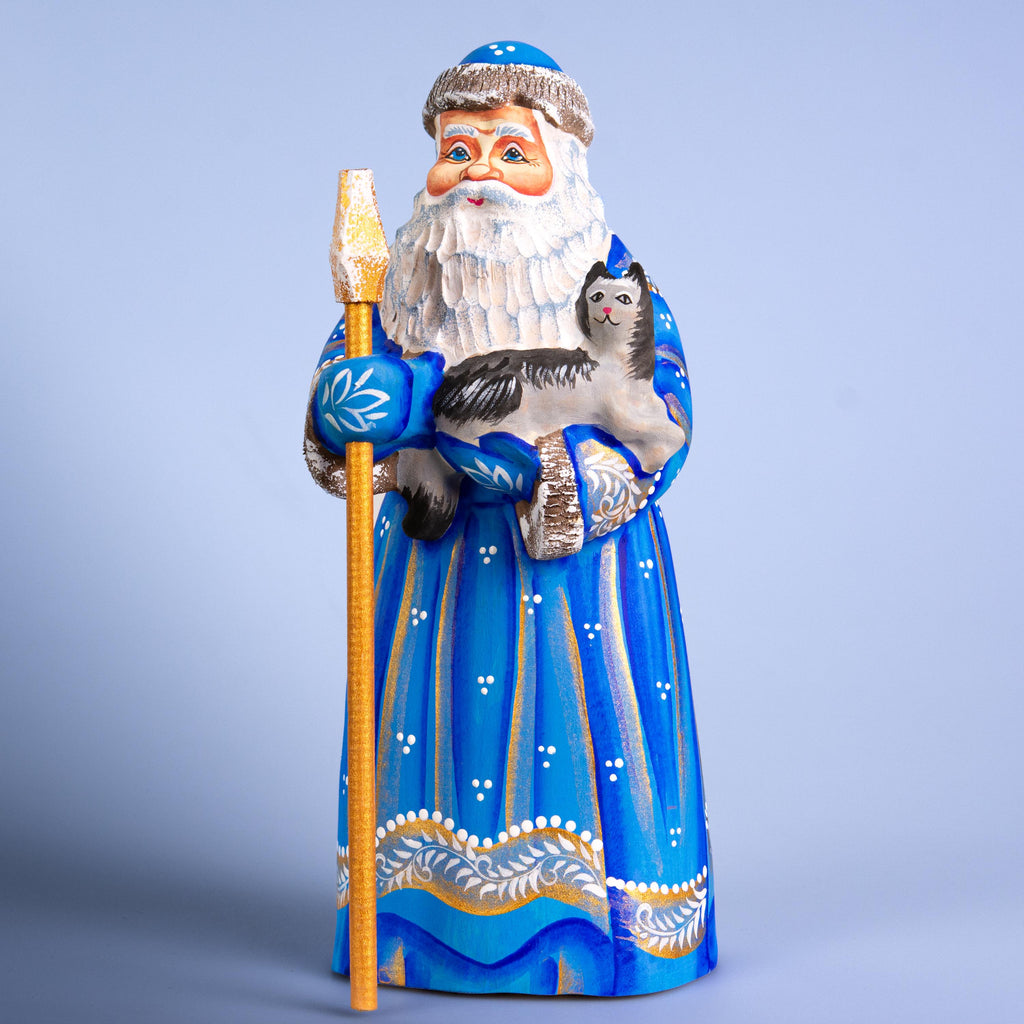 Collectible Santa figurine, cat lover holiday mantel decor, 9.1 inch