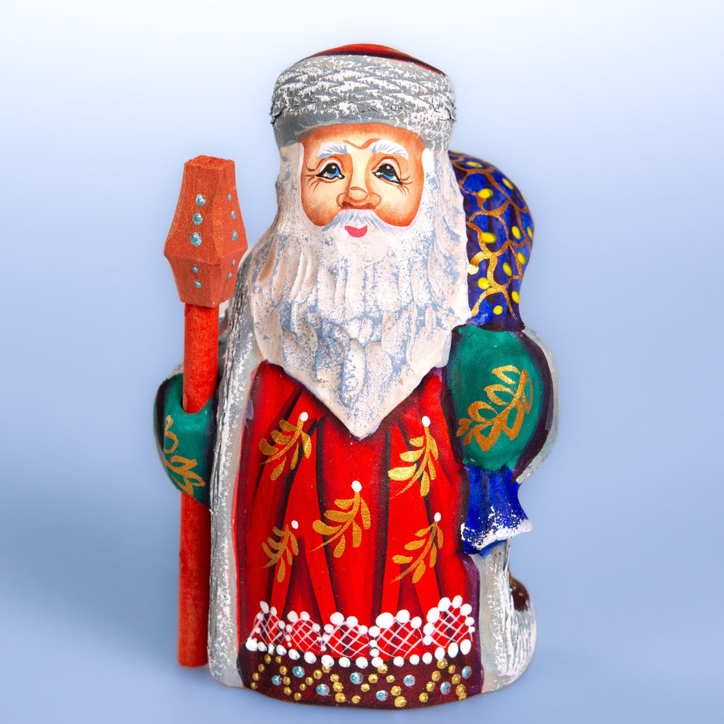 Hand painted Santa wooden figurine 5.1 inch, holiday shelf accent