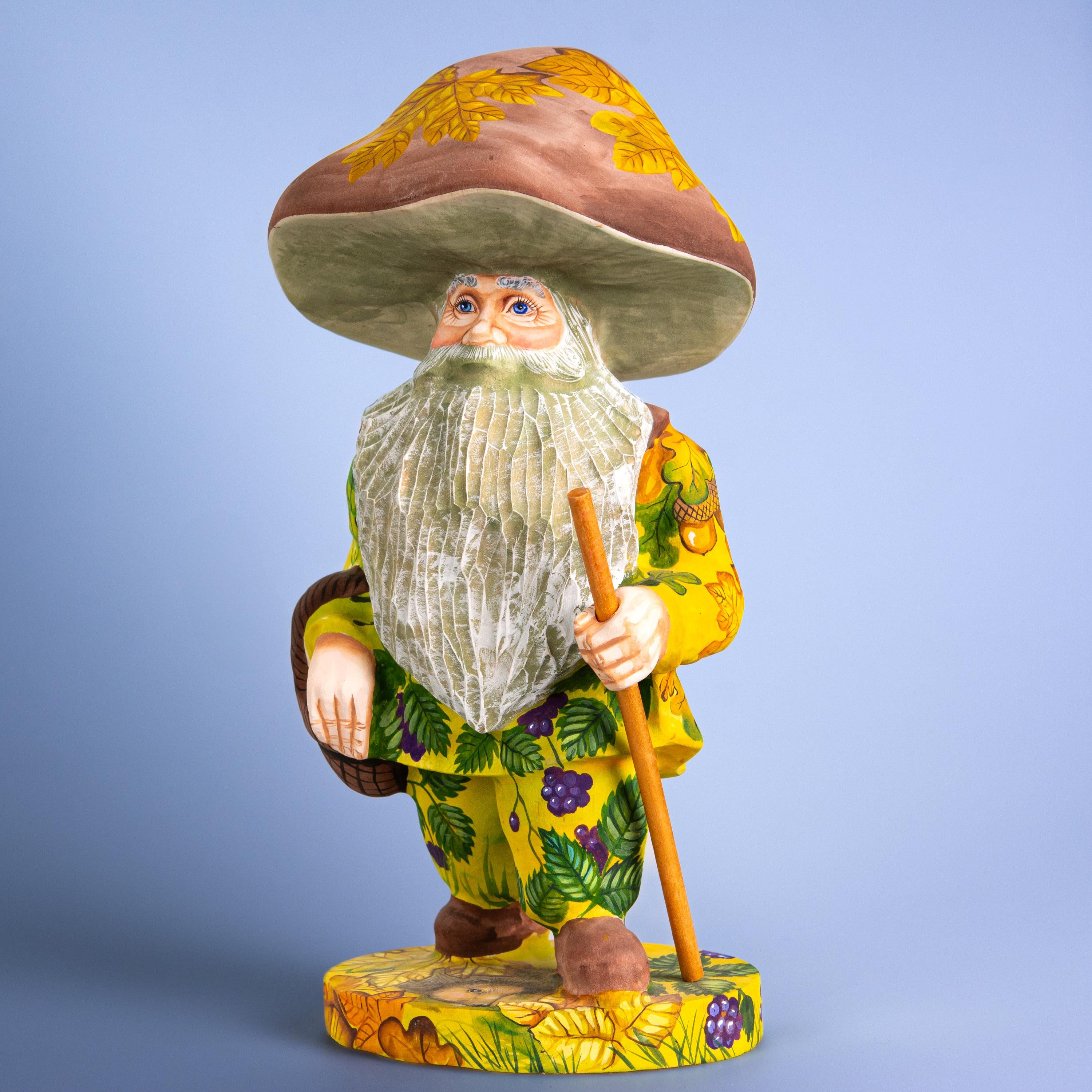 Hand Carved Mushroom Man Figurine 11 inch: Whimsical Autumn Decor