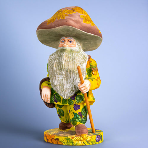 Hand Carved Mushroom Man Figurine 11 inch: Whimsical Autumn Decor