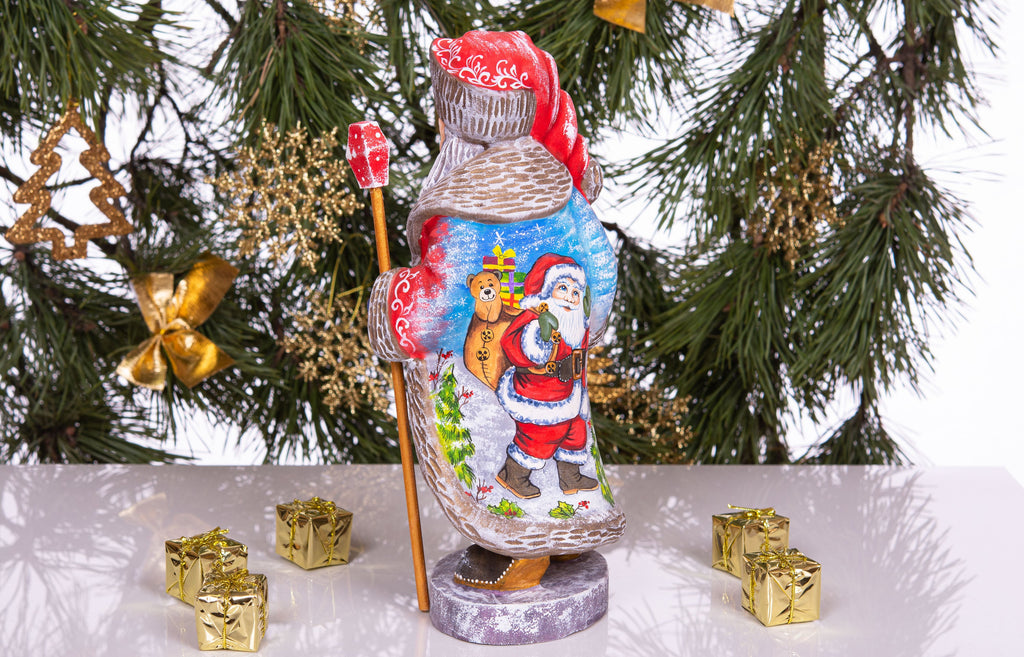 Hand Carved Wooden Santa Claus Figurine: 12" Christmas Home Decor
