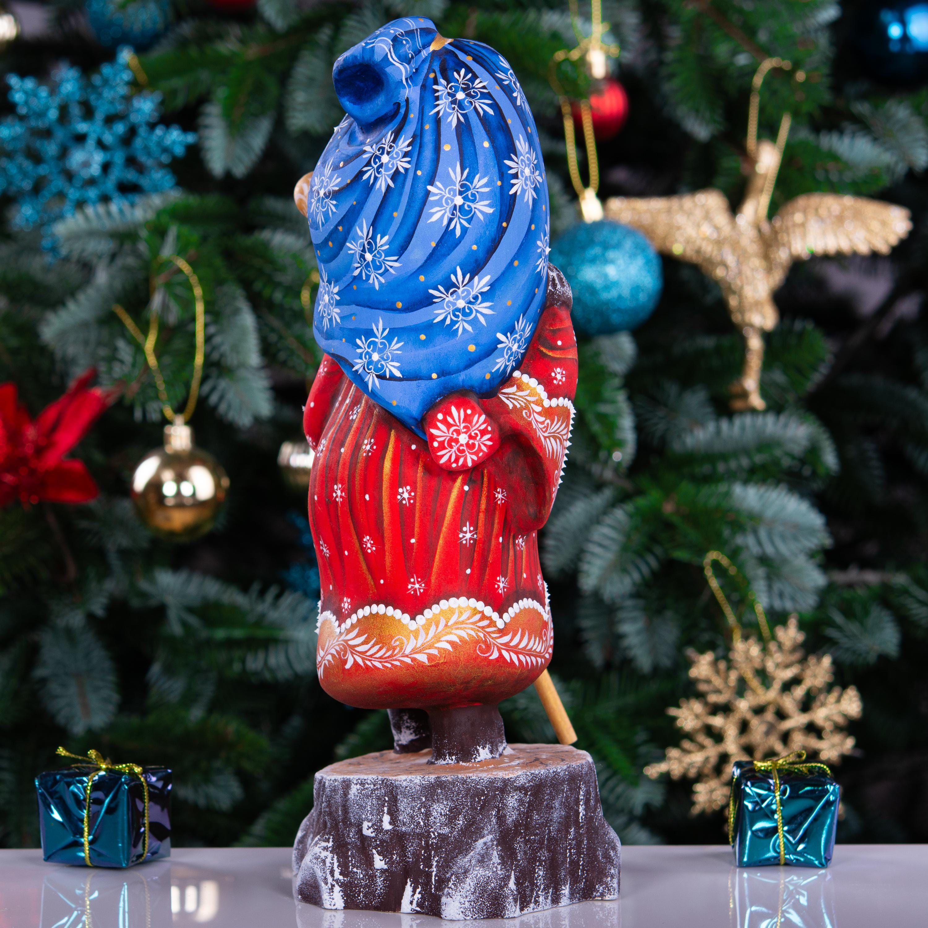 Hand Painted Wooden Santa Claus Statue: Old World Christmas Decor