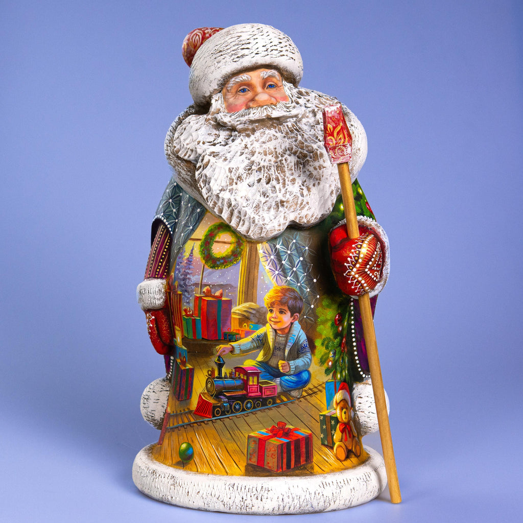 Collectible Santa Wood Figurine 14" — Boy Playing Toy Train