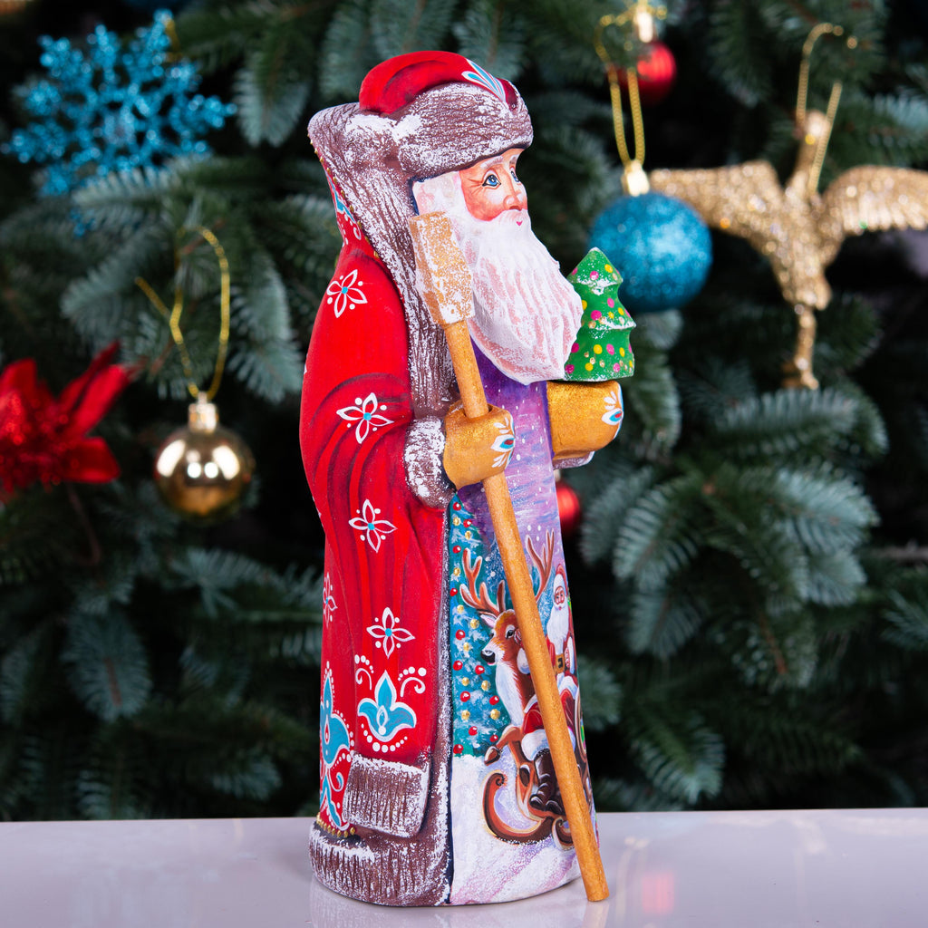 Kris Kringle wooden figurine 9 inch, Santa in sleigh scene