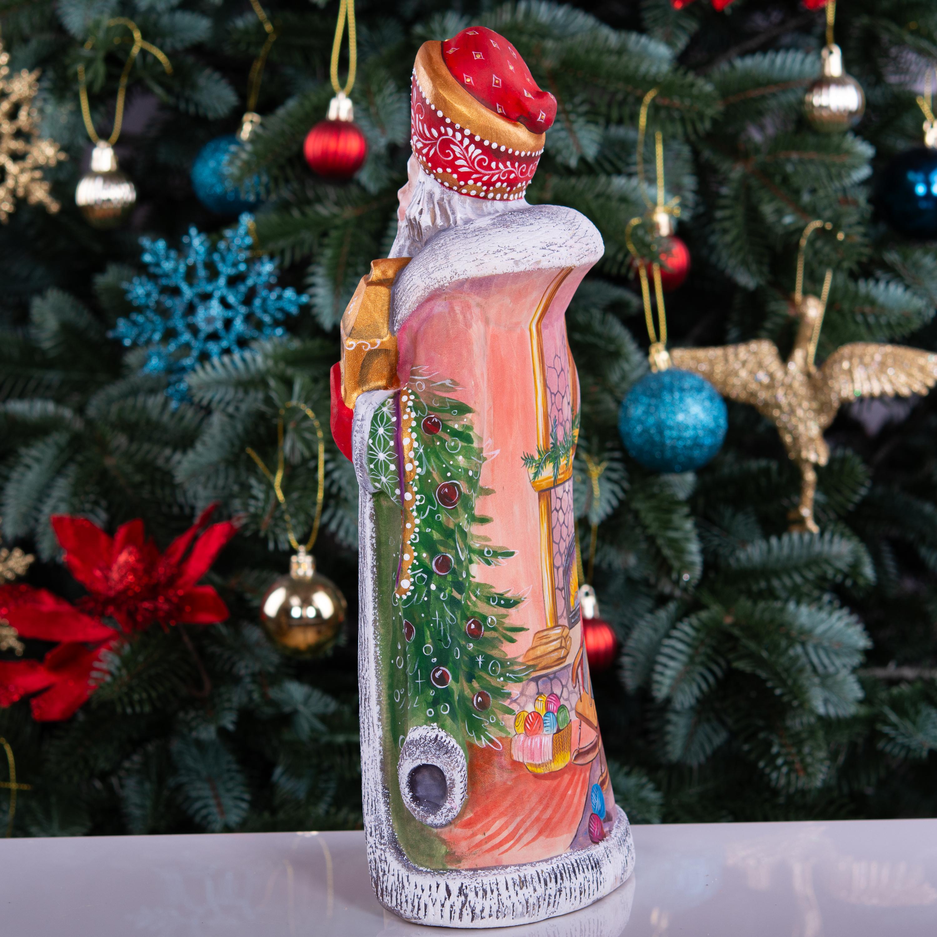 Hand Painted Wooden Santa Claus Figure 12 inch: Rustic Christmas Mantel Decoration