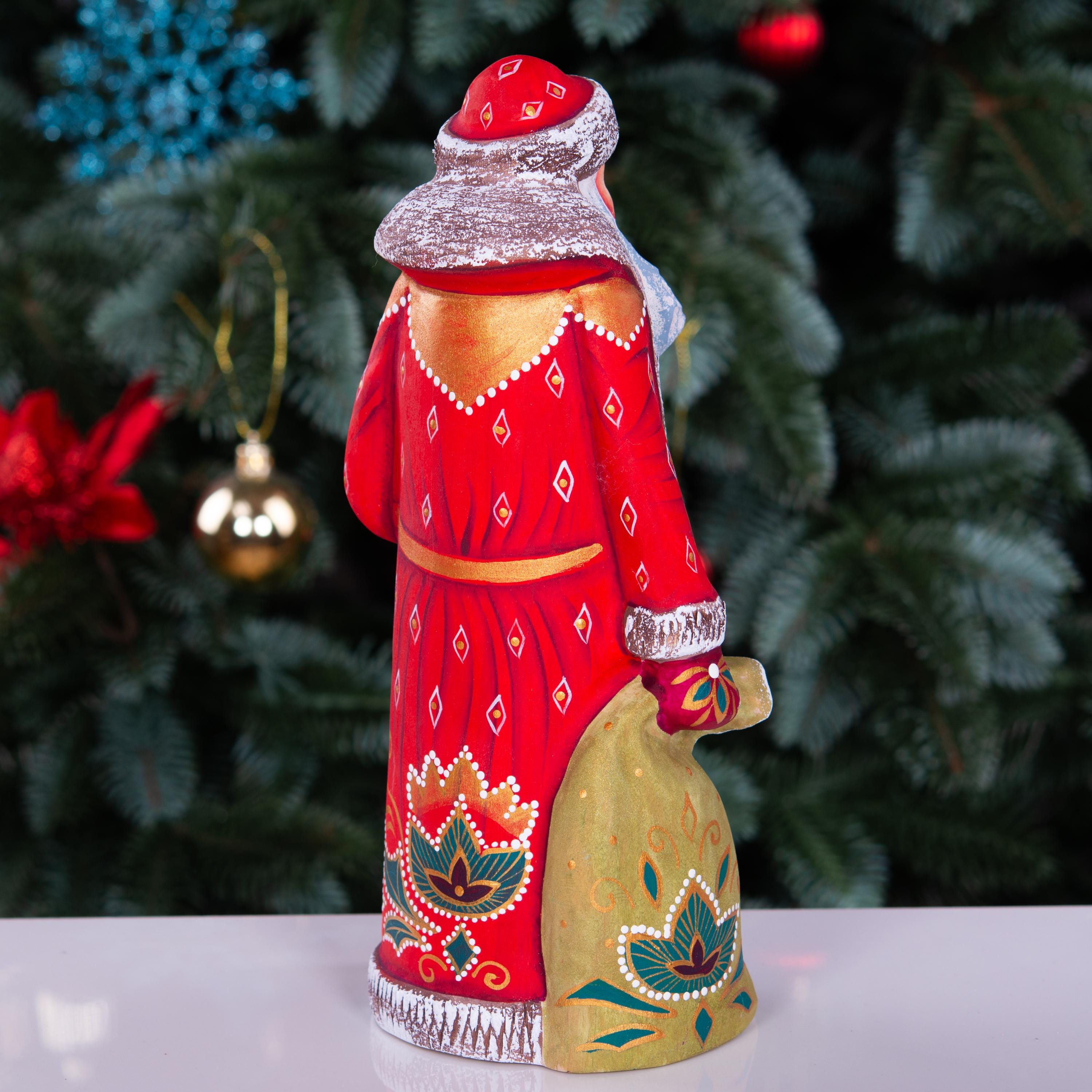 Hand Carved Wooden Santa Claus Figurine: Signed Folk Art Christmas Decor