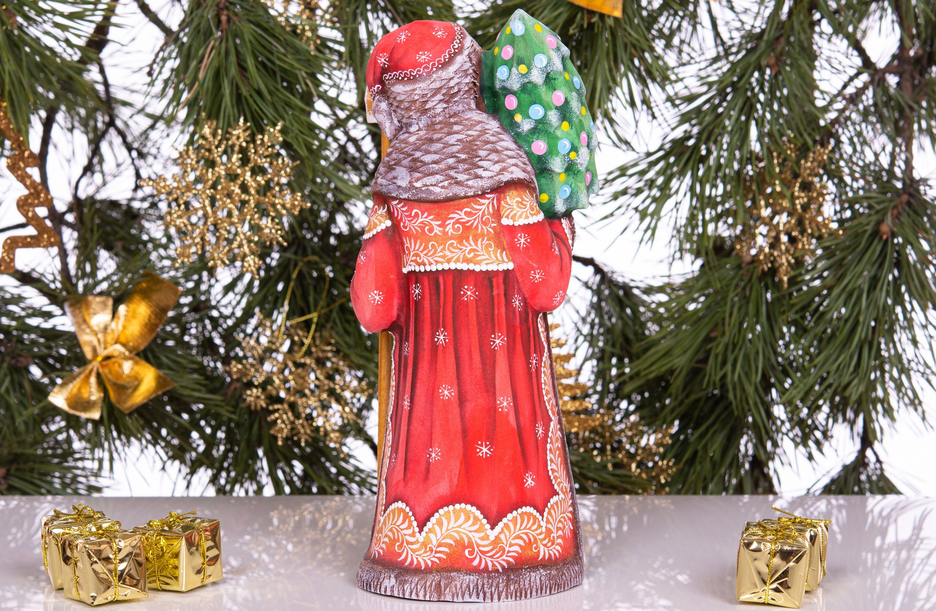 Hand-Carved Santa Figurine: Signed Solid Wood Christmas Decor