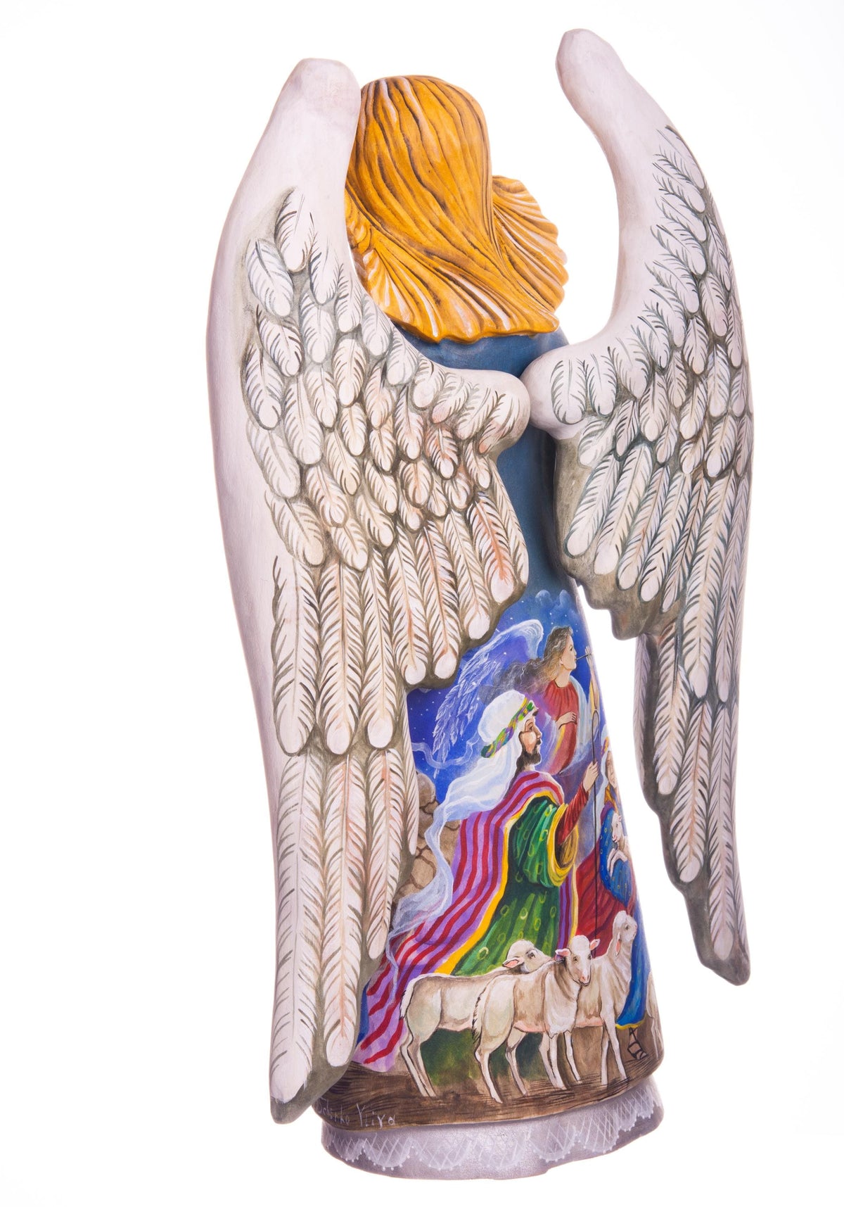 Hand carved angel figurine 12.9 inch, Holy Family Nativity, mantel display