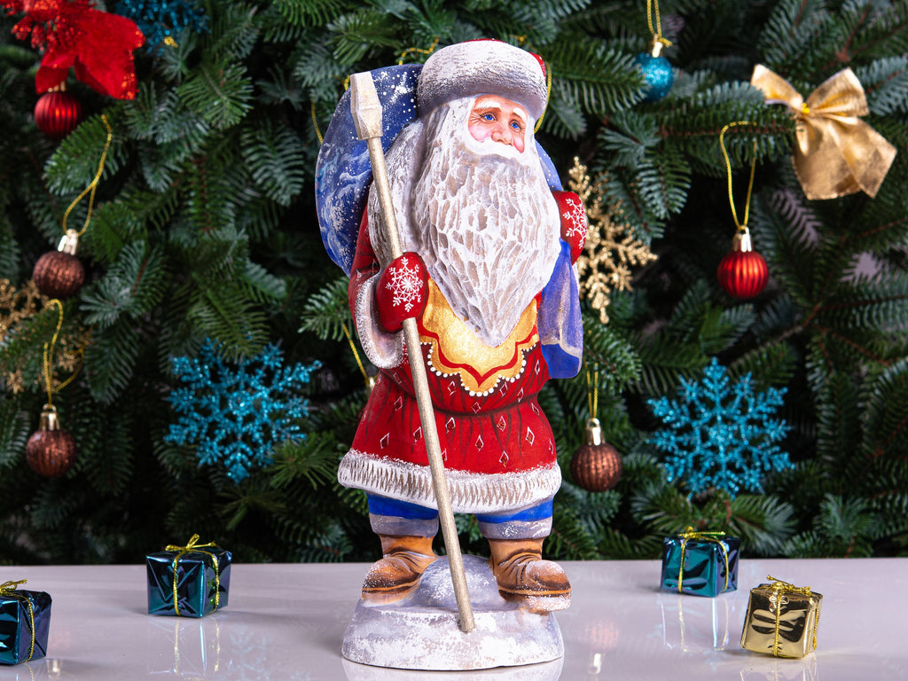 Hand carved Santa wooden figurine 11 inch, steam train scene