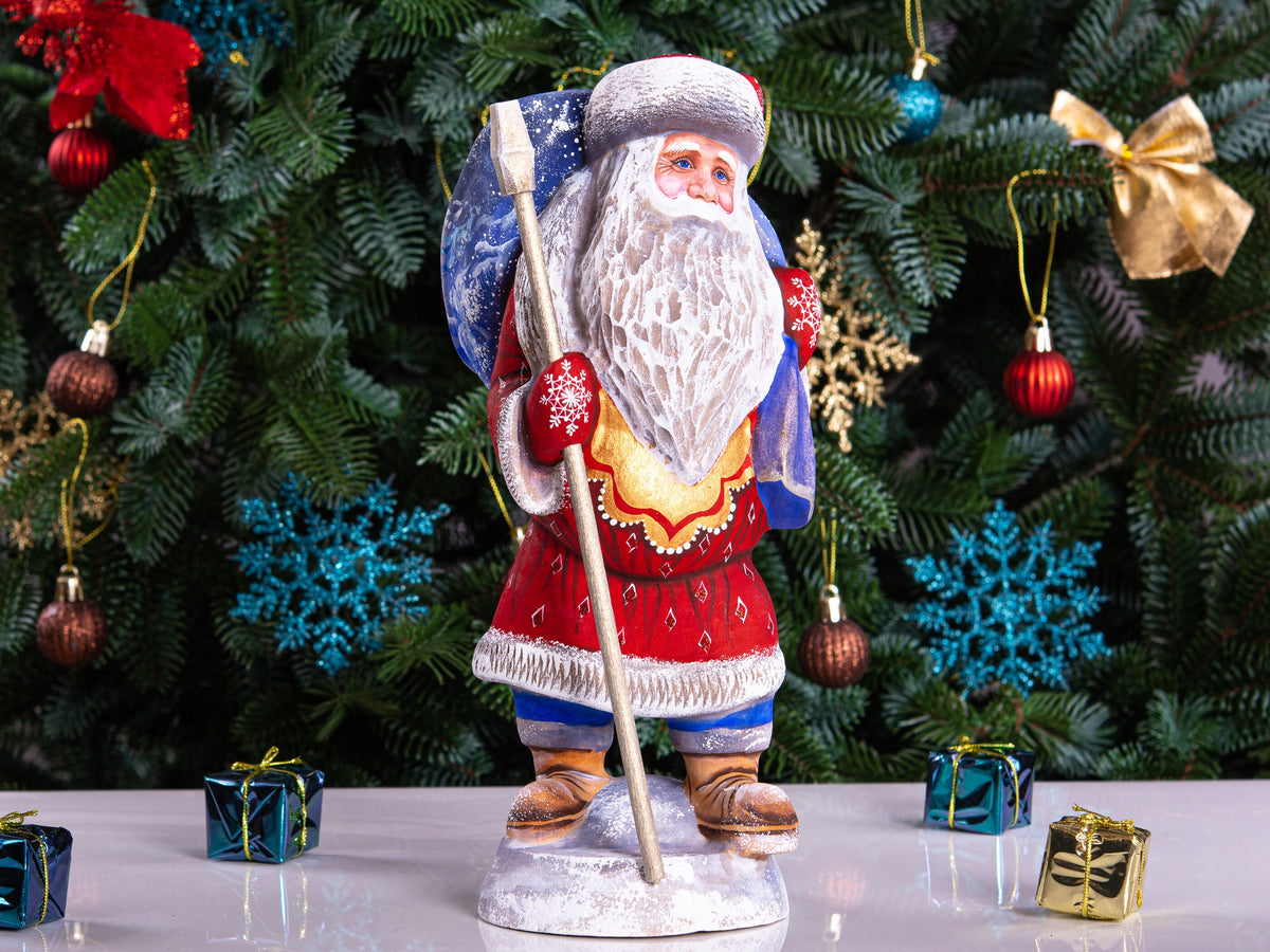 Hand carved Santa wooden figurine 11 inch, steam train scene