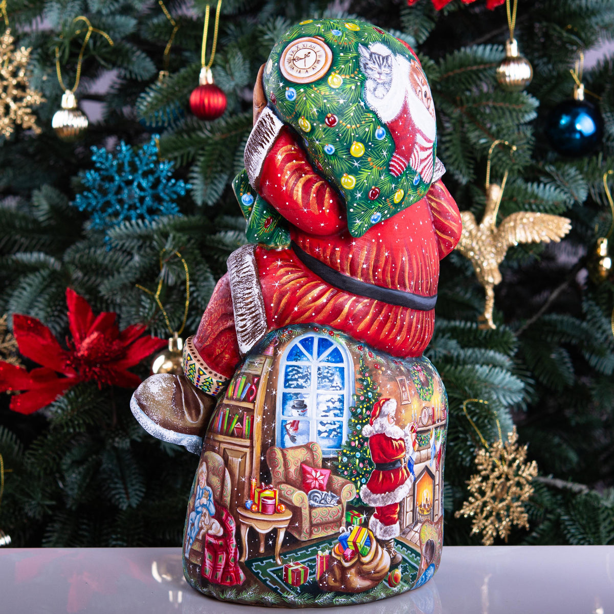 Artist Painted Santa Figurine 14 inch, Solid Wood, Fireplace and Gifts Mantel Decor
