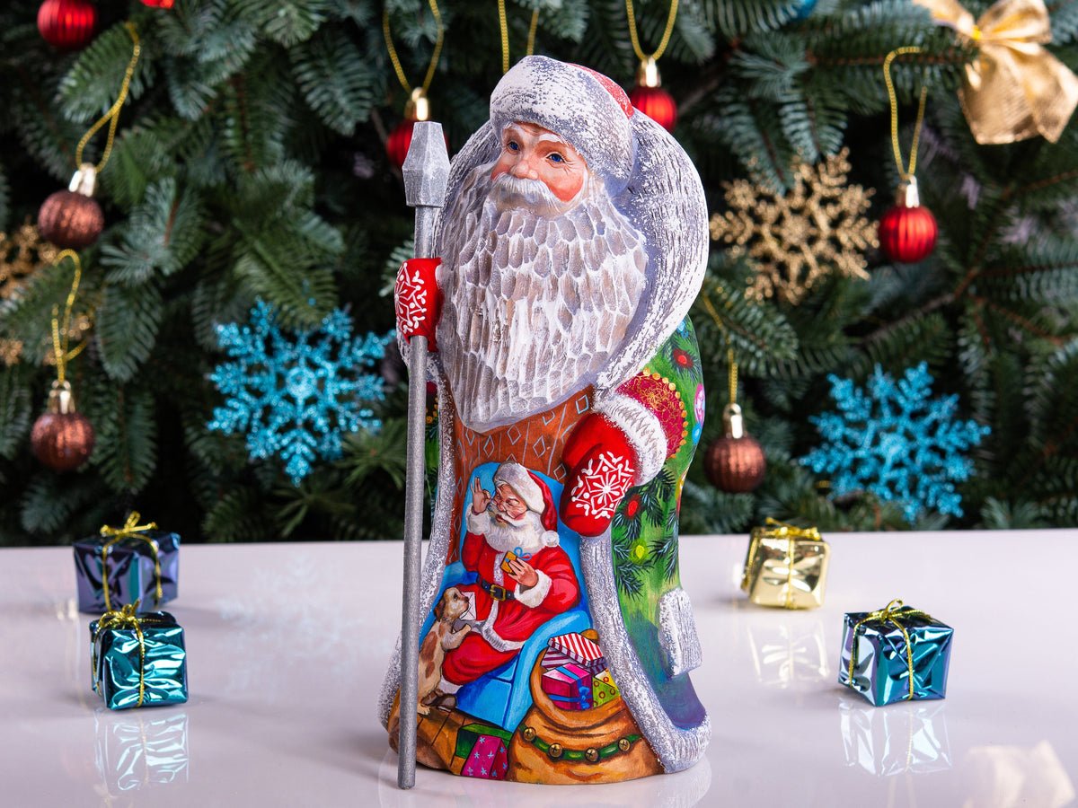 Wooden Hand Carved Vintage Santa Claus figurine 9", handmade Christmas home decoration indoor, funny Christmas gift idea made in Ukraine