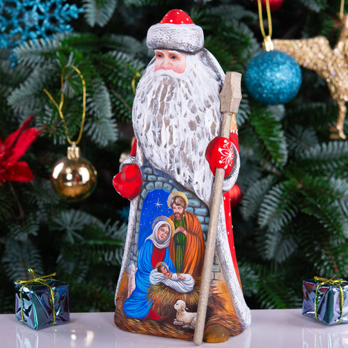 Hand Carved Nativity Santa Figurine: Signed Folk Art Collectible