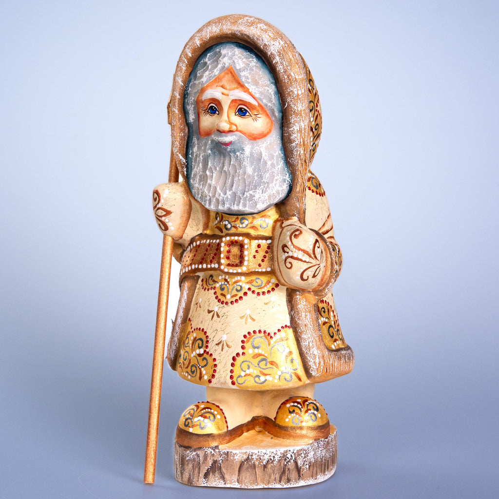 Kris Kringle Santa figurine 11 inch, Scandinavian ivory coat, tabletop centerpiece