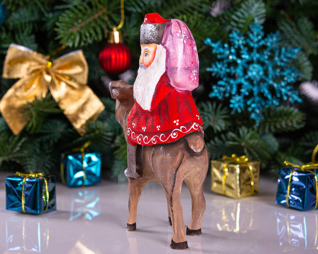 Camelback Santa figurine solid wood holiday shelf decor 6.3 inch