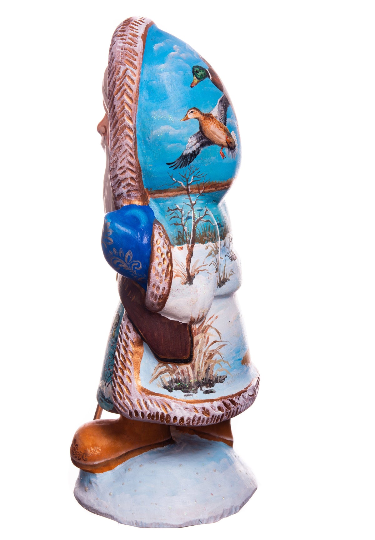 Hand-Carved Wooden Santa Claus Figurine: 12" Holiday Decor
