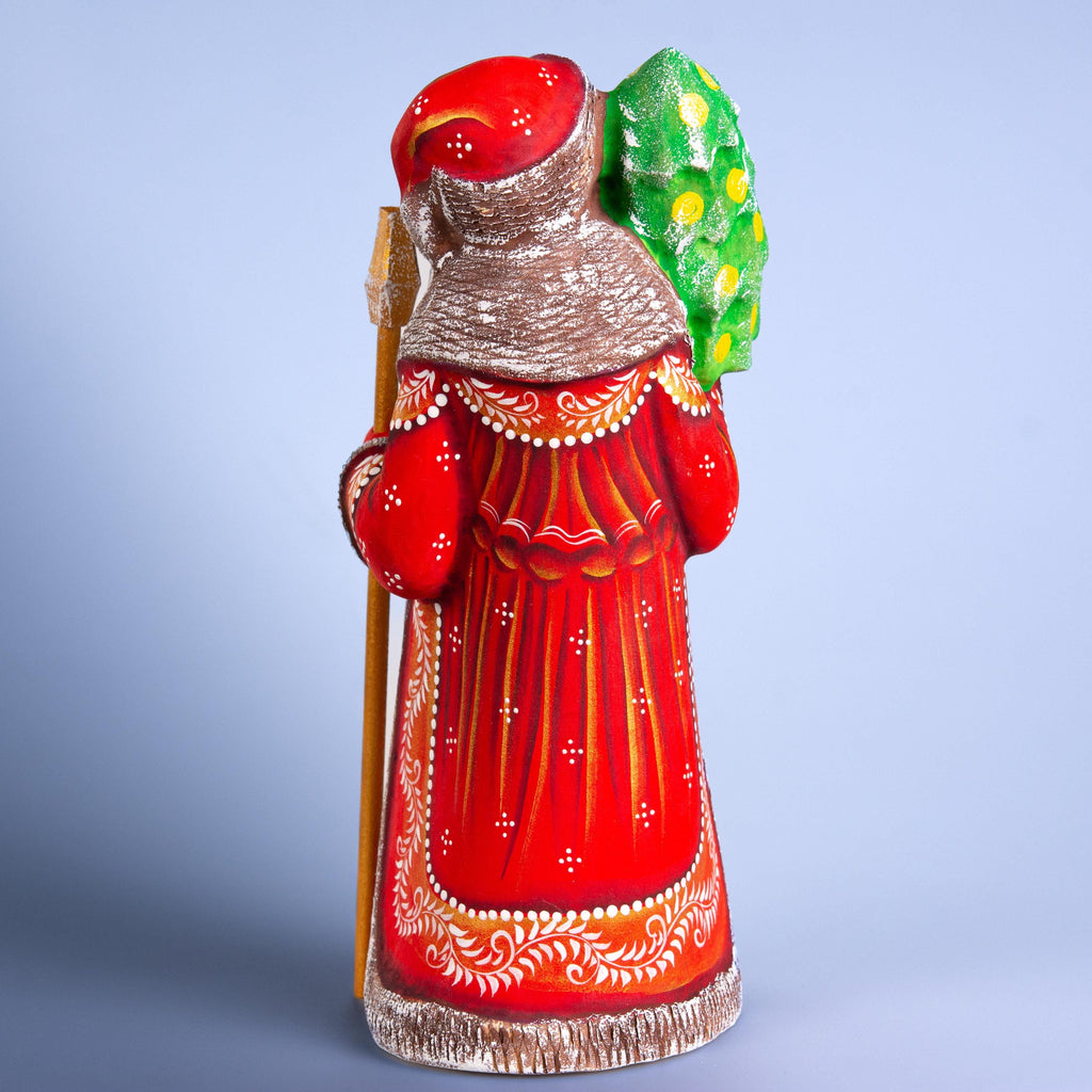 Hand Carved Santa Figurine: Red & Gold Robe, Wooden Christmas Mantel Decor