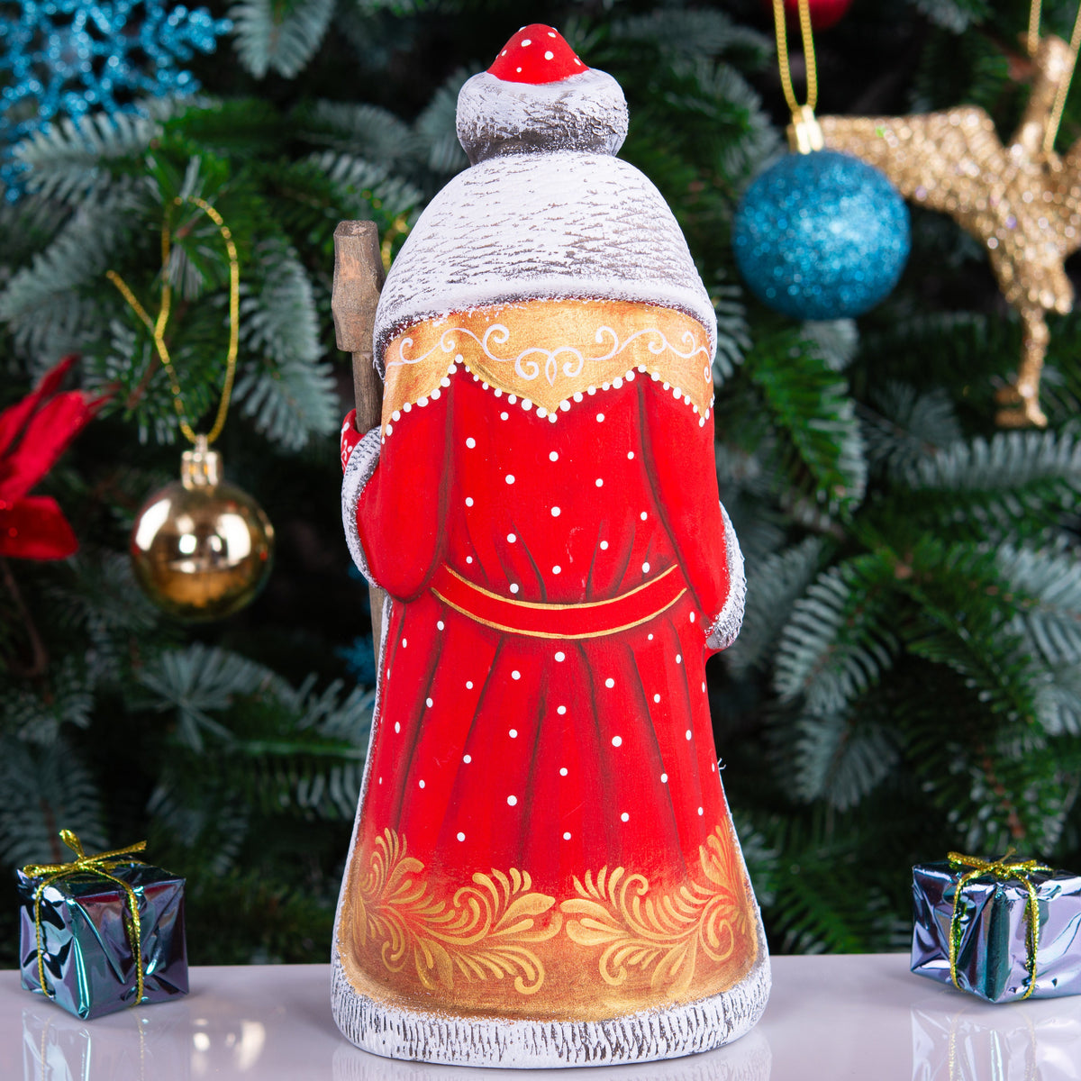 Hand Carved Nativity Santa Figurine: Signed Folk Art Collectible