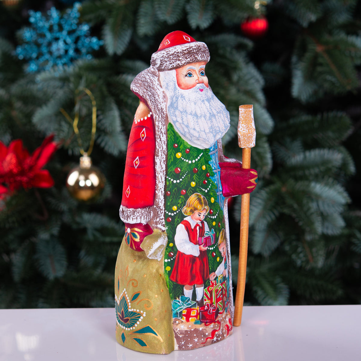 Hand Carved Wooden Santa Claus Figurine: Signed Folk Art Christmas Decor