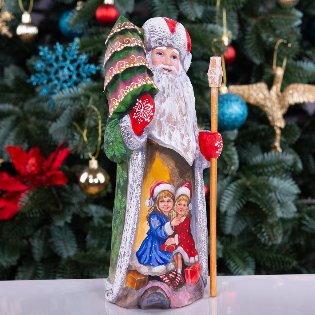 Hand-Carved Wooden Santa Statue: Old World Christmas Decor, Collector Gift