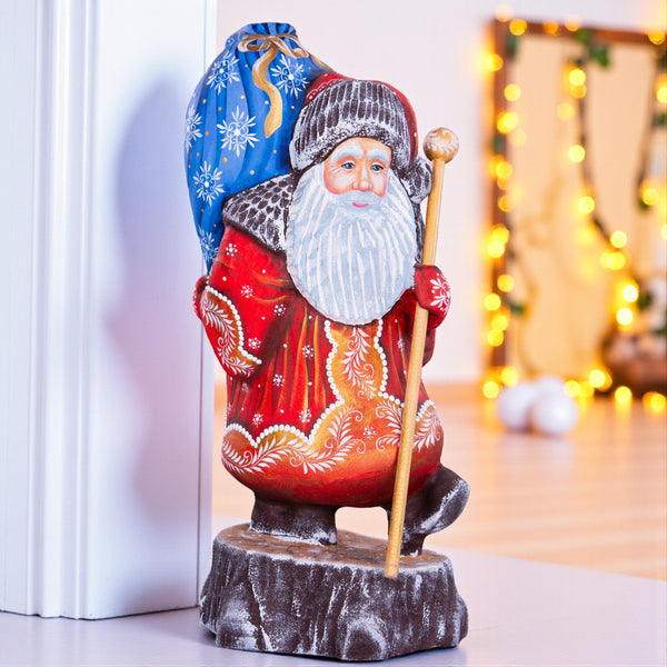 Hand Painted Wooden Santa Claus Statue: Old World Christmas Decor