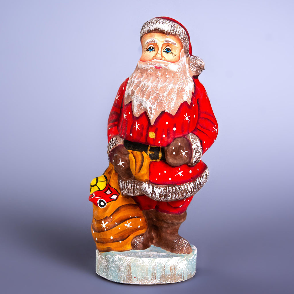 Father Christmas wooden figurine 6.3 inch, festive tabletop centerpiece