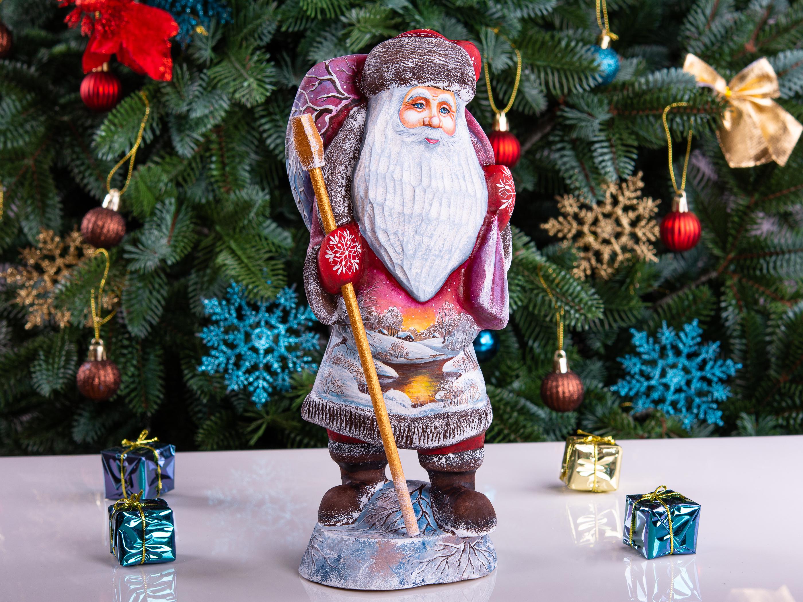 Hand carved Santa wooden figurine 11 inch, Father Christmas style, winter village, mantel decor