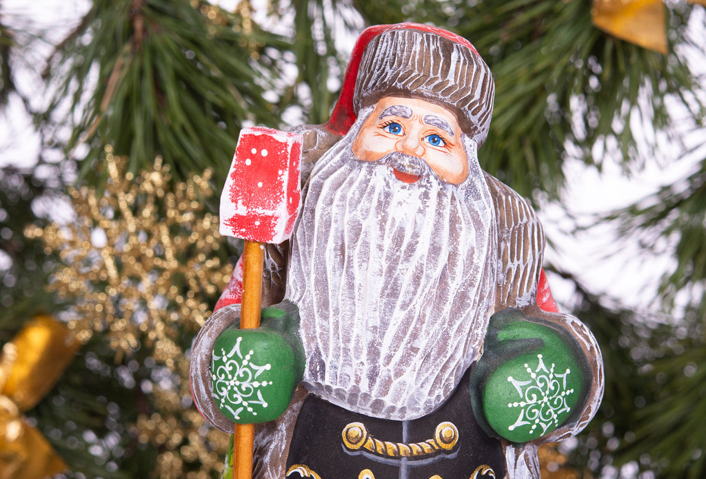 Hand Carved Wooden Santa Figurine: Folk Art Christmas Decor