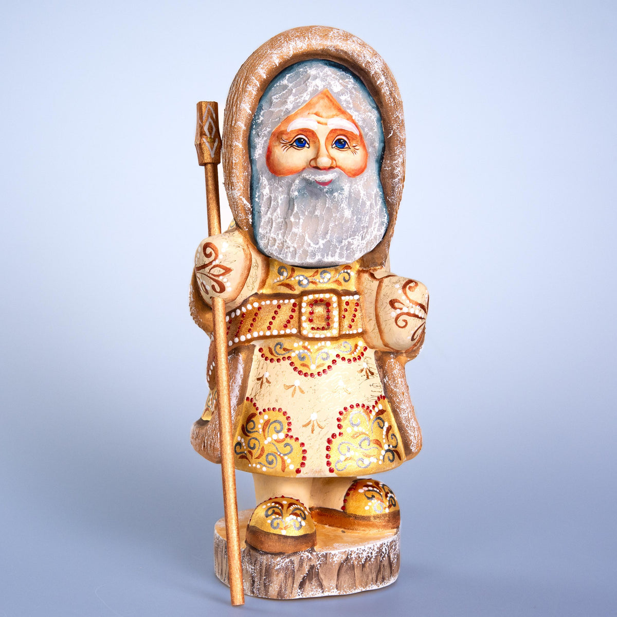 Kris Kringle Santa figurine 11 inch, Scandinavian ivory coat, tabletop centerpiece