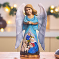 Hand carved angel figurine 9 inch, Holy Family Nativity Scene Mantel display