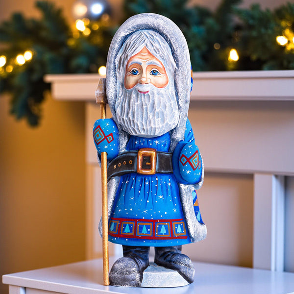 Hand Carved Wooden Santa Figurine: Painted Christmas Decoration, Signed