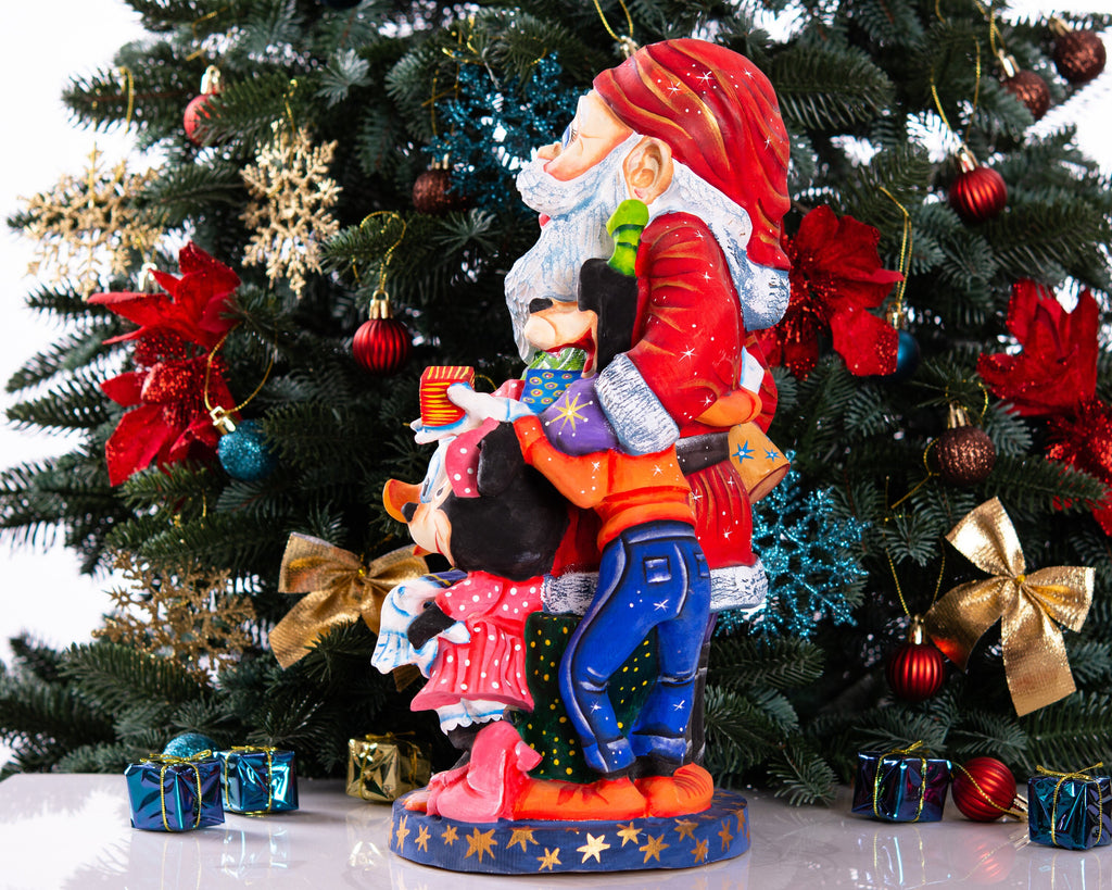 Hand Carved Wooden Santa Claus Figurine: 14" Christmas Home Decor