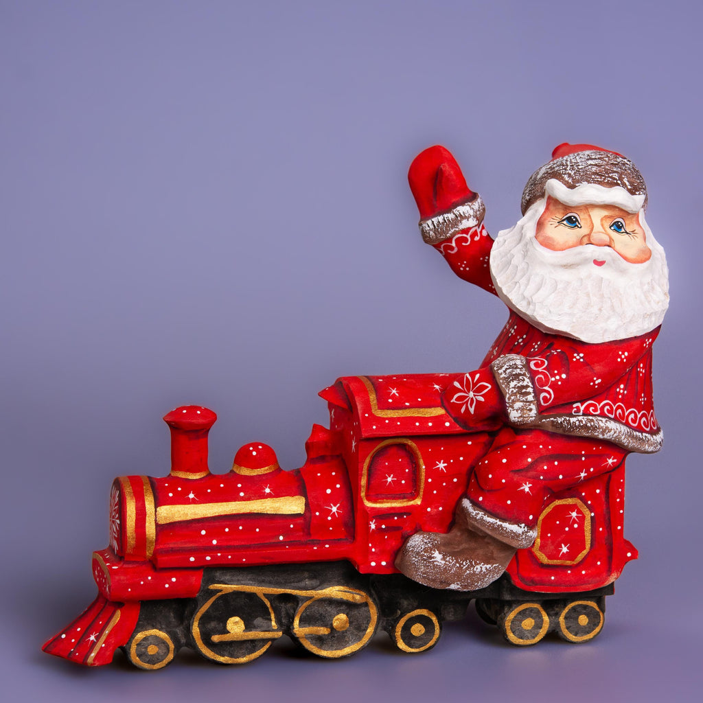 Hand Carved Wooden Santa Claus Figurine: Christmas Train Decor