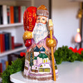 Hand-Painted Santa Figurine: Winter Village Scene, Wooden Christmas Decor