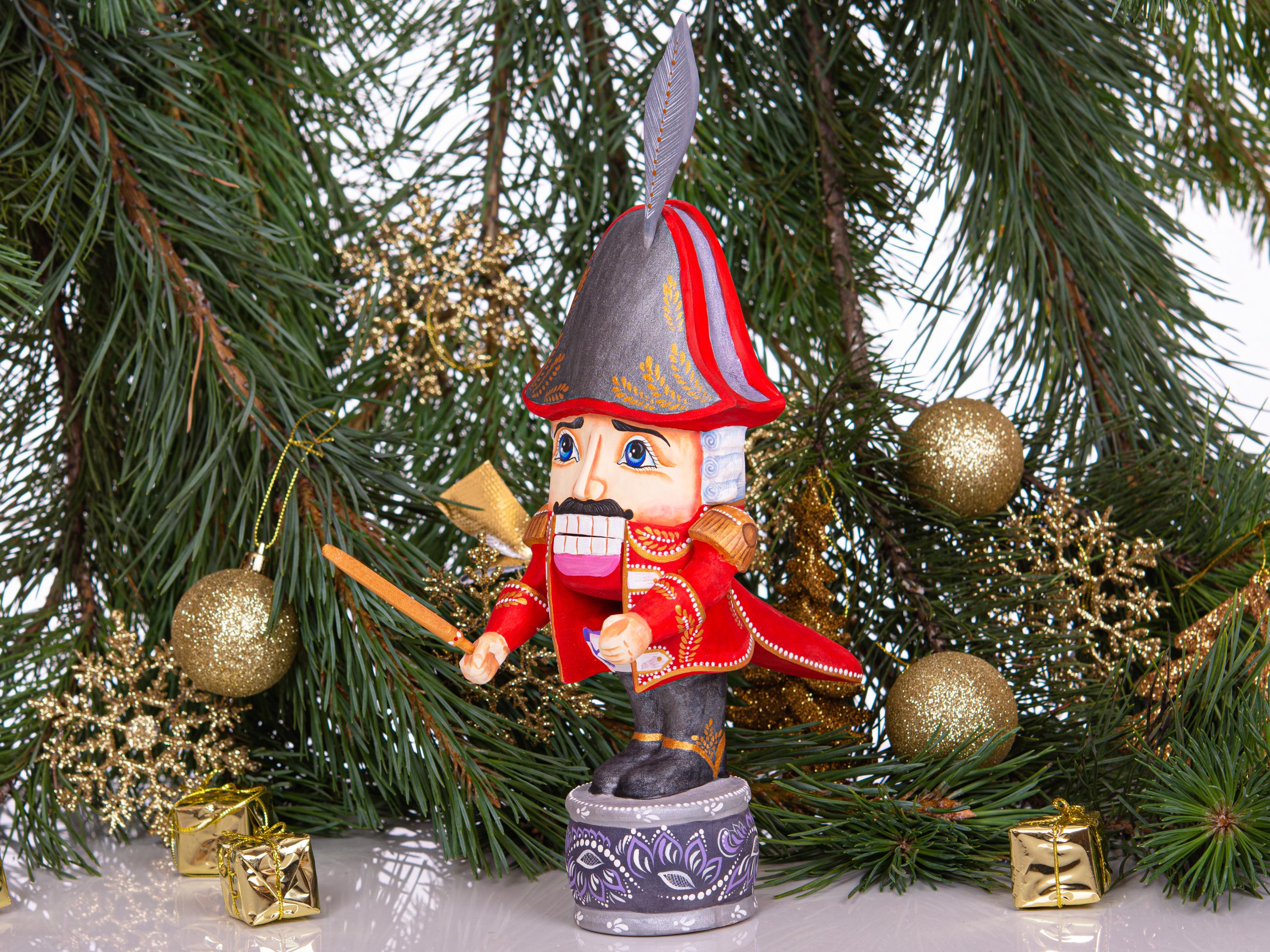 Nutcracker soldier wooden figurine 11 inch, ballet holiday shelf decor