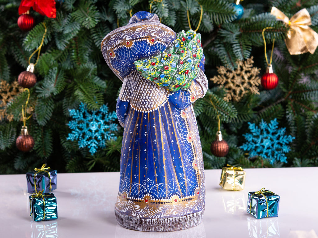 Wooden Hand Carved Santa Claus figurine 11", handmade home Christmas Holiday decor indoor, funny Christmas gift idea made in Ukraine